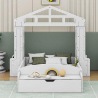 Cosmic Twin Size House Bed With Bench, Socket And Shelves