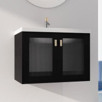 Ebern Designs 28" Wooden Wall-Mounted Bathroom Vanity With Single Top Ceramic Basin Sink