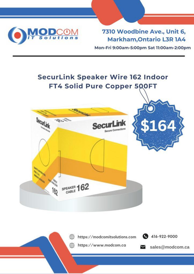 SecurLink Speaker Wire 162 Indoor FT4 Solid Pure Copper 500FT Highest Quality Bulk Wire FOR SALE!!! in Cables & Connectors