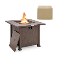 Shimano 32 Inch 50,000 BTU Square Fire Pit Table With Lid And Lava Rocks