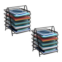 Mind Reader 5-Tier Paper Tray, Desktop Organizer, File Storage, Metal, 11.75"L x 14"W x 14.5"H, 2-Pack