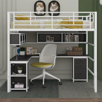 Mason & Marbles Full Metal Loft Bed With Bookcase, Desk And Cabinet