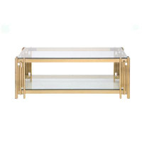 Mercer41 48" Wide Rectangular Coffee Table with Glass Top