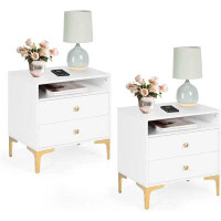 Everly Quinn Medota Nightstands Set Of 2 With Wireless Charging Function Wooden Night Stands 2 Sets With Drawers And Ope