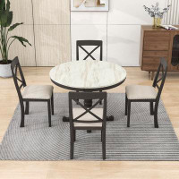 Rosalind Wheeler Moneke 5-Piece Dining Table Set, Wooden Kitchen Table with Upholstered Chairs