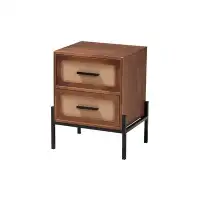 Lefancy.net Lefancy  Paxley Mid-Century Modern Industrial Walnut Brown Finished Wood and Beige Fabric 2-Drawer