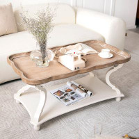 Ophelia & Co. Plaisance Rustic Farmhouse Cottage Core Coffee Table Natural Tray Top Sofa Table for Family, Dinning