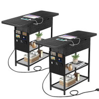 17 Stories Archambault Solid WoodEnd Table Set with Storage and Built-in Outlets (Set of 2)