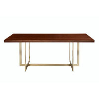 Mercer41 Contemporary Walnut Veneer Top Dining Table with Durable Metal Base