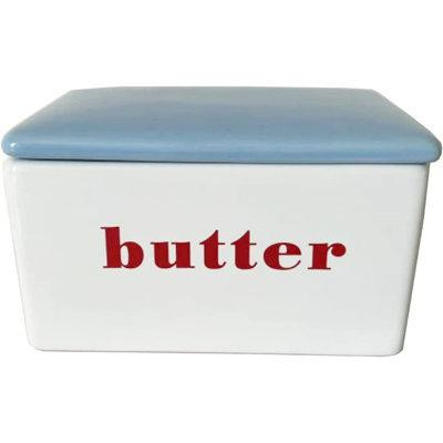 Prep & Savour Prep & Savour Ceramic Butter Box, Red, White & Blue - Vintage Butter Keeper Dish With Lid - Farmhouse Kitc in Refrigerators