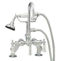 Strom Living Triple Handle Deck Mounted Clawfoot Tub Faucet with Diverter and Handshower