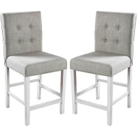 Red Barrel Studio Tufted Fabric Parsons Chair in Antique White/Light Grey