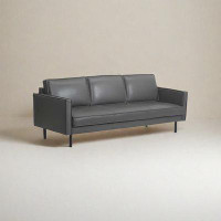 PULOSK 82.62" Brown Genuine Leather Standard Sofa cushion Loveseat