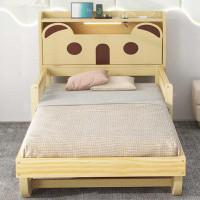 Latitude Run® Full Size Car Bed with Bear-Shaped Headboard, USB and LED, Natural