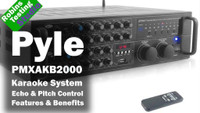 PYLE PMXAKB2000 2000 Watt Bluetooth Stereo Mixer Karaoke Amplifier, Microphone inputs, Mic-Talkover (QC)