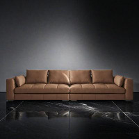 ABPEXI 118.06" Brown Genuine Leather Modular Sofa cushion couch
