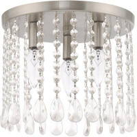 House of Hampton Elegant Transitional 3-light Brushed Nickel Ceiling Mount With Clear Crystals