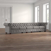 Three Posts Huskins 141.2" Velvet Rolled Arm Chesterfield Sofa with Reversible Cushions