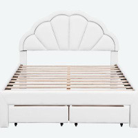 Ivy Bronx Upholstered Platform Bed with Seashell Shaped Headboard, LED and 2 Drawers