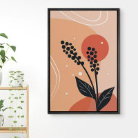 IDEA4WALL IDEA4WALL Framed Canvas Print Wall Art Flower Silhouette On Red & Orange Background Floral Plants Illustration