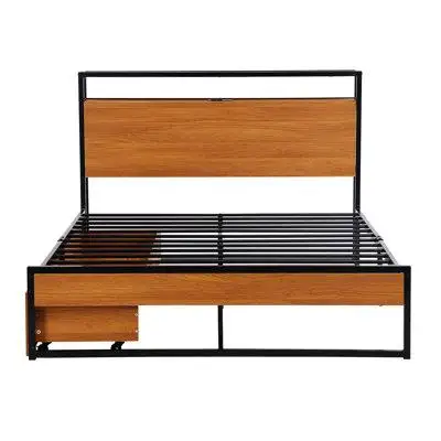 17 Stories Full Size Metal Platform Bed Frame With  Two Drawers,Sockets And Usb Ports
