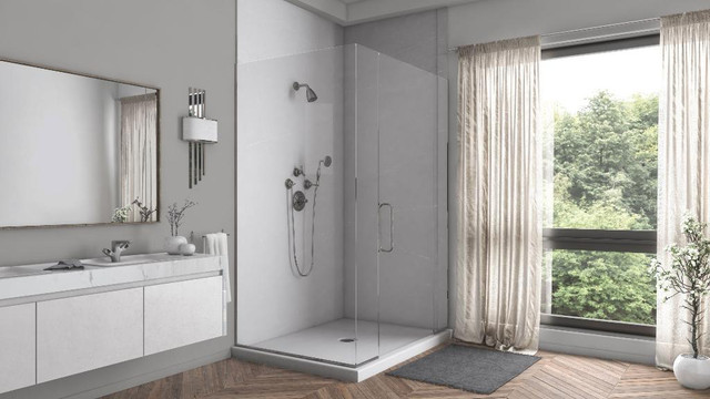 Gray Quartz Shower Wall Surround 5mm - 6 Kit Sizes available ( 35 Colors and Styles Available ) **Includes Delivery in Plumbing, Sinks, Toilets & Showers - Image 2