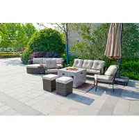 Winston Porter Dannii 6-Piece Gas Fire Pit Table Set, A Sofa, 2 Chairs And 2 Ottomans