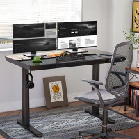 Inbox Zero Tempered Glass Top Height Adjustable Standing Desk with Drawer