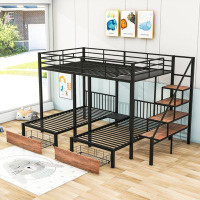 Isabelle & Max™ Amad Full Over Twin And Twin Metal Triple Bunk Bed With Drawers And Staircase