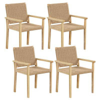 Bayou Breeze Bayou Breeze Patio Chair Set Of 4 Rubber Wood Dining Armchairs Paper Rope Woven Seat Balcony
