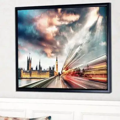 Made in Canada - East Urban Home 'Night Scene of London City' Floater Frame Photograph on Canvas