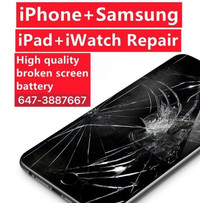 (BEST PRICE iPhone+Samsung+iPad+Watch repair ), 2 LOCATION, broken screen, broken LCD, not charging , battery, camera.