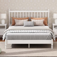 Alcott Hill Queen Size Wood Platform Bed With Gourd Shaped Headboard And Footboard,