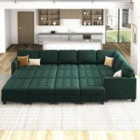 Ebern Designs Airlie Modular Corner Sleeper Sectional Velvet Sofa Bed With Reversible Chaise