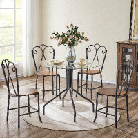 Winston Porter Set Of 5 Round Tempered Glass Table With 4 Chairs, Vintage Brown