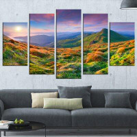 Made in Canada - Design Art 'Purple Sky and Green Mountains' 5 Piece Wall Art on Wrapped Canvas Set
