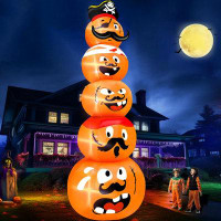 The Holiday Aisle® 14 Ft Giant Halloween Inflatables Pumpkin Outdoor Decorations 5 Pirate Pumpkin Stack Blow Up Build-In