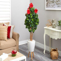 Primrue 58In. Hibiscus Artificial Tree In White Planter With Stand