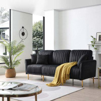 House of Hampton Velvet Upholstered Couch Furniture 3-Seat Sofa 3