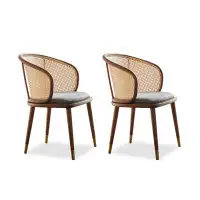 WONERD 31.1" Nut-brown Solid back Arm Chair(Set of 2)