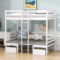 Harriet Bee Twin Size 2 Drawers Wooden Loft Bed, Convertible Down Desk Into Bed