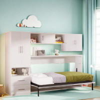Hokku Designs Murphy Bed With Open Shelves, Storage Drawers, Built-in Wardrobe And Table
