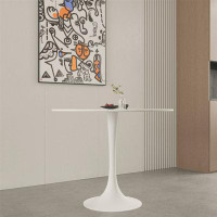 Creationstry Round Dining Table, with MDF Table Top & Pedestal Base, Mid-Century End Table