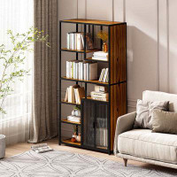 17 Stories HYY Black+Brown Bookcase With Enclosed Storage Cabinet