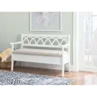 Wildon Home® Myldred Storage Bench, White Base With Beige Linen Look Fabric