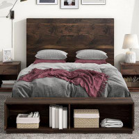 Millwood Pines Lera Wood Platform Bed With Two Shelves Storage Bench