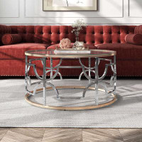 24/7 Shop At Home Cistine 36" Length Glass Top Coffee Table