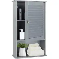 Rubbermaid Bathroom Wall Cabinet, Large Capacity Storage Cabinet W/Single Louvre Door & Height Adjustable Shelf, Wood Wa