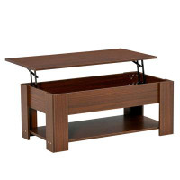 antfurniture Homcom 39'' Lift Top Coffee Table With Hidden Storage And Open Shelf - Brown Pop Up Design For Living Room