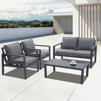 Latitude Run® 4-piece Conversation Set with Removable Cushions and Tempered Glass Coffee Table